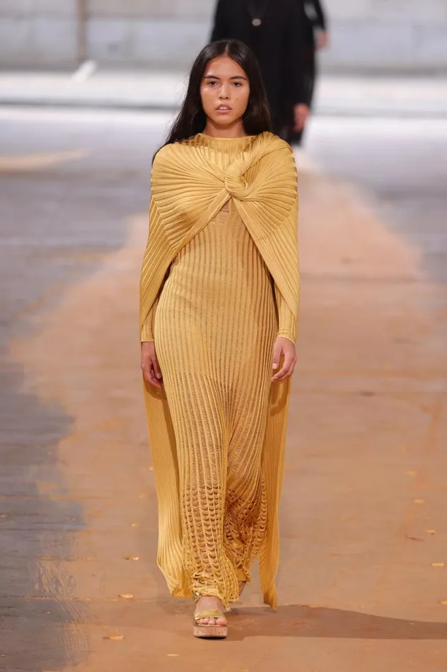Women Knitwear Gabriela Hearst Taos Knit Poncho In Gold Silk