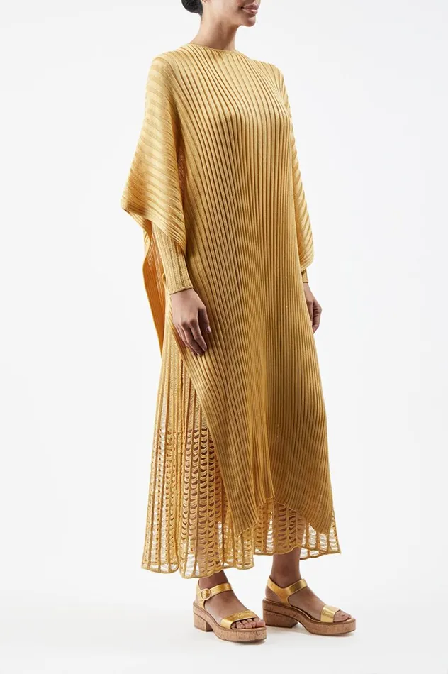 Women Knitwear Gabriela Hearst Taos Knit Poncho In Gold Silk
