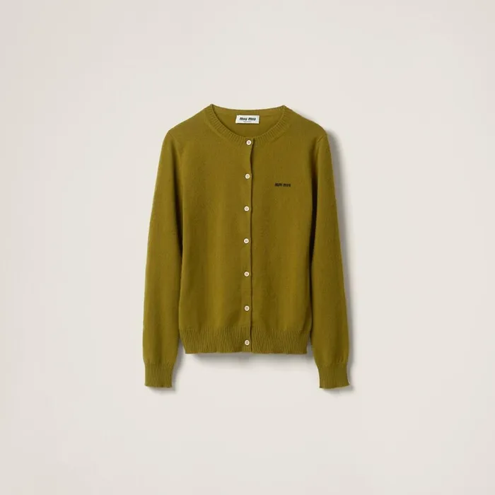 Women Knitwear Miu Miu Cashmere Knit Cardigan Fern Green