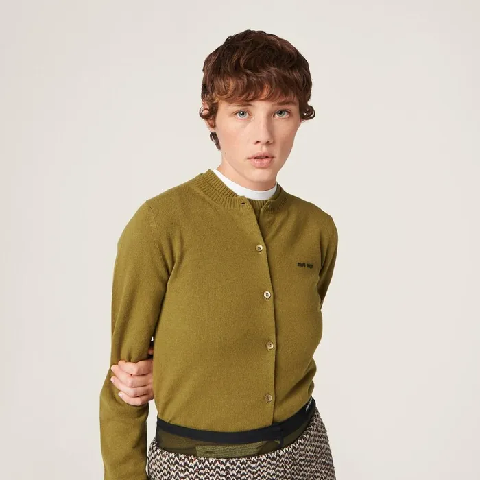 Women Knitwear Miu Miu Cashmere Knit Cardigan Fern Green Women Knitwear Miu Miu Cashmere Knit Cardigan Fern Green