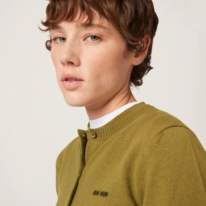 Women Knitwear Miu Miu Cashmere Knit Cardigan Fern Green Women Knitwear Miu Miu Cashmere Knit Cardigan Fern Green