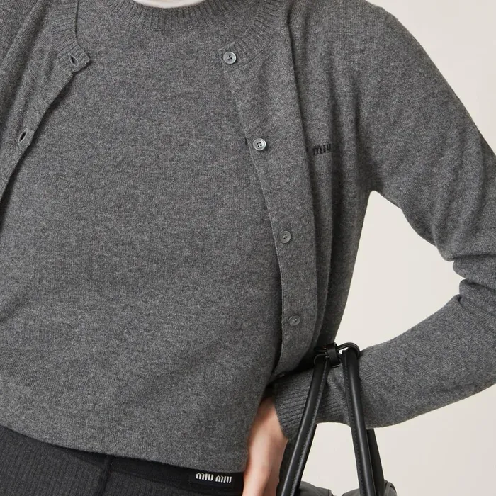 Women Knitwear Miu Miu Cashmere Sweater Slate Gray Women Knitwear Miu Miu Cashmere Sweater Slate Gray