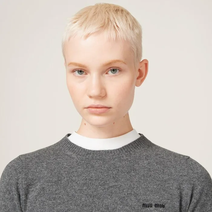 Women Knitwear Miu Miu Cashmere Sweater Slate Gray Women Knitwear Miu Miu Cashmere Sweater Slate Gray