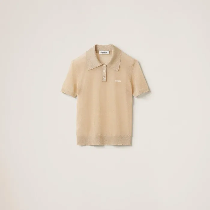 Women Knitwear Miu Miu Lam Knit Polo Shirt Gold