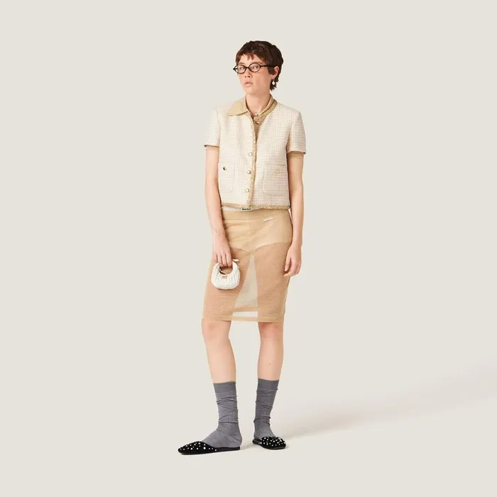 Women Knitwear Miu Miu Lam Knit Polo Shirt Gold Women Knitwear Miu Miu Lam Knit Polo Shirt Gold