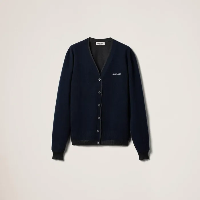 Women Knitwear Miu Miu Silk Cashmere Cardigan Sweater Bluedark Grey