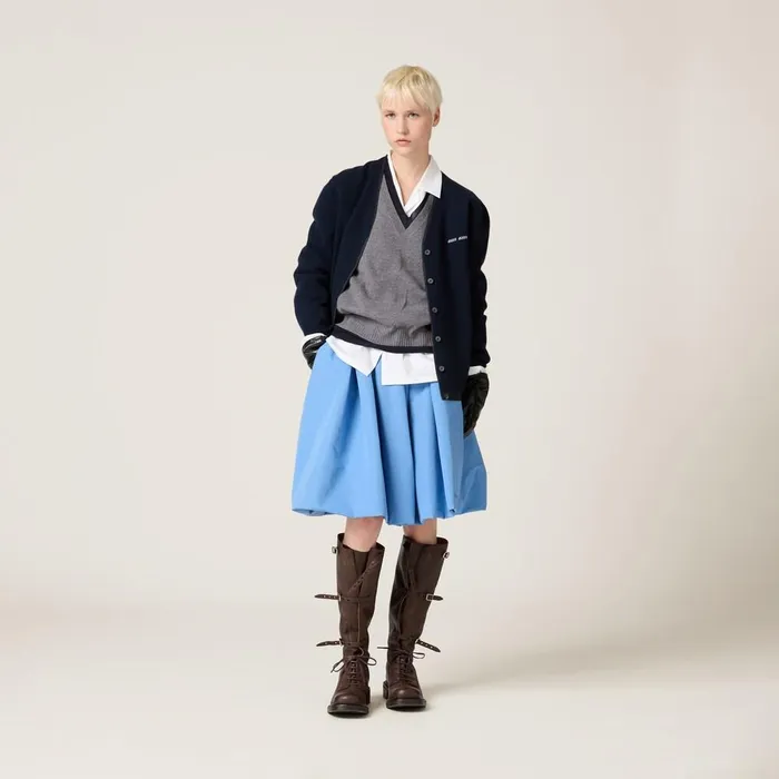 Women Knitwear Miu Miu Silk Cashmere Cardigan Sweater Bluedark Grey Women Knitwear Miu Miu Silk Cashmere Cardigan Sweater Bluedark Grey