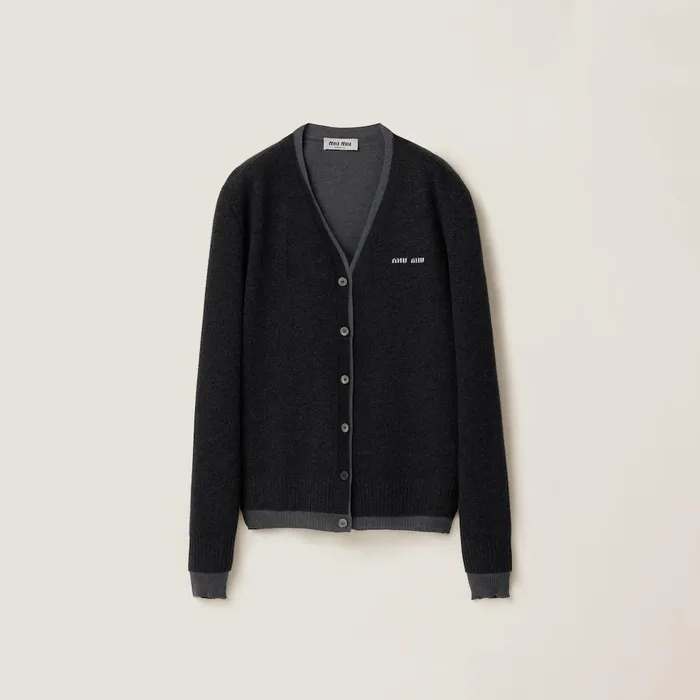 Women Knitwear Miu Miu Silk Cashmere Cardigan Sweater Dark Greyslate Grey