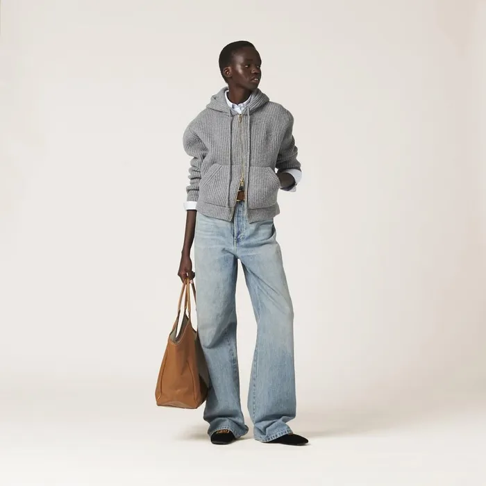 Women Knitwear Miu Miu Wool And Cashmere Hoodie Cardigan Marble Gray Women Knitwear Miu Miu Wool And Cashmere Hoodie Cardigan Marble Gray