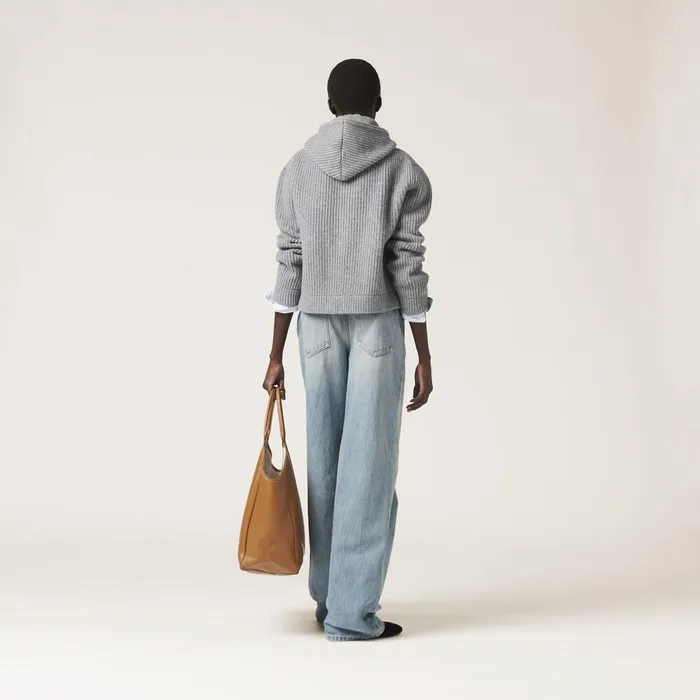 Women Knitwear Miu Miu Wool And Cashmere Hoodie Cardigan Marble Gray Women Knitwear Miu Miu Wool And Cashmere Hoodie Cardigan Marble Gray