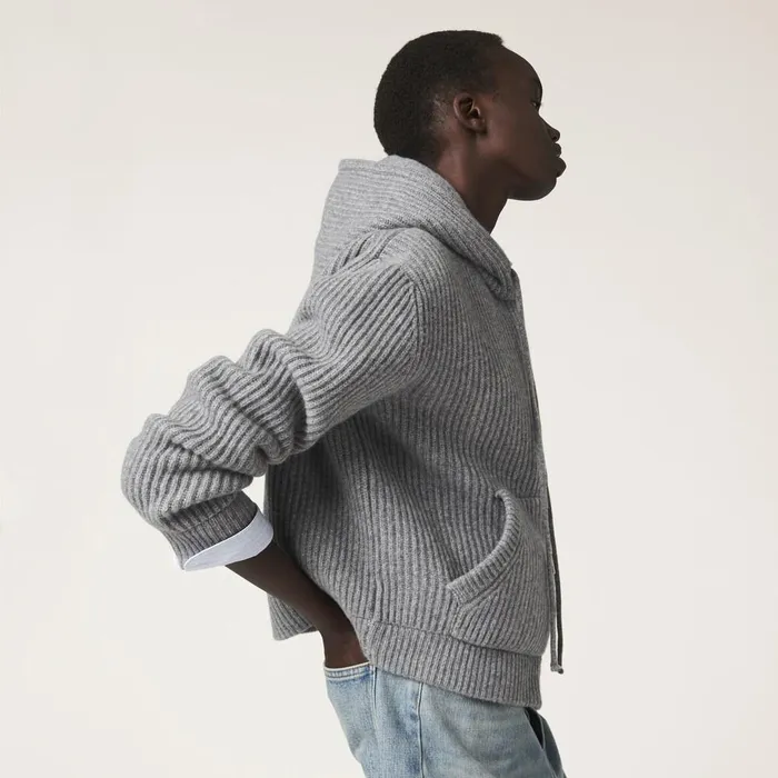 Women Knitwear Miu Miu Wool And Cashmere Hoodie Cardigan Marble Gray Women Knitwear Miu Miu Wool And Cashmere Hoodie Cardigan Marble Gray