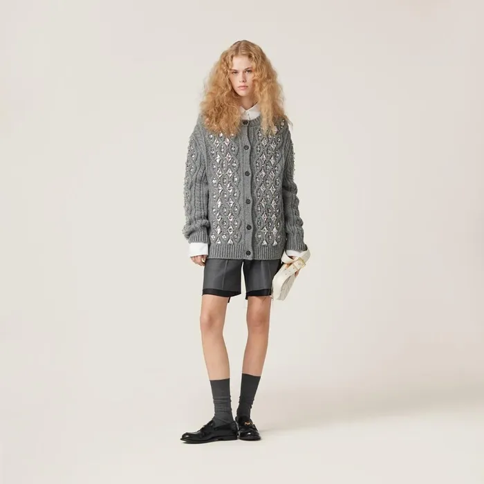 Women Knitwear Miu Miu Wool Knit Cardigan Grey Women Knitwear Miu Miu Wool Knit Cardigan Grey