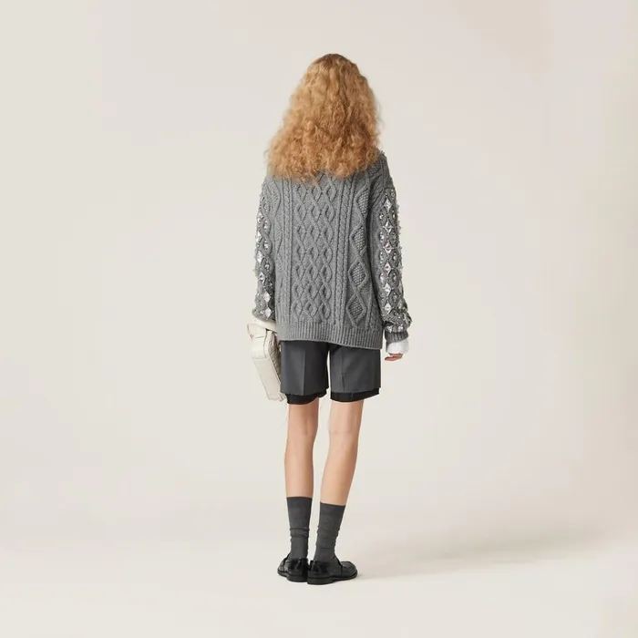 Women Knitwear Miu Miu Wool Knit Cardigan Grey Women Knitwear Miu Miu Wool Knit Cardigan Grey