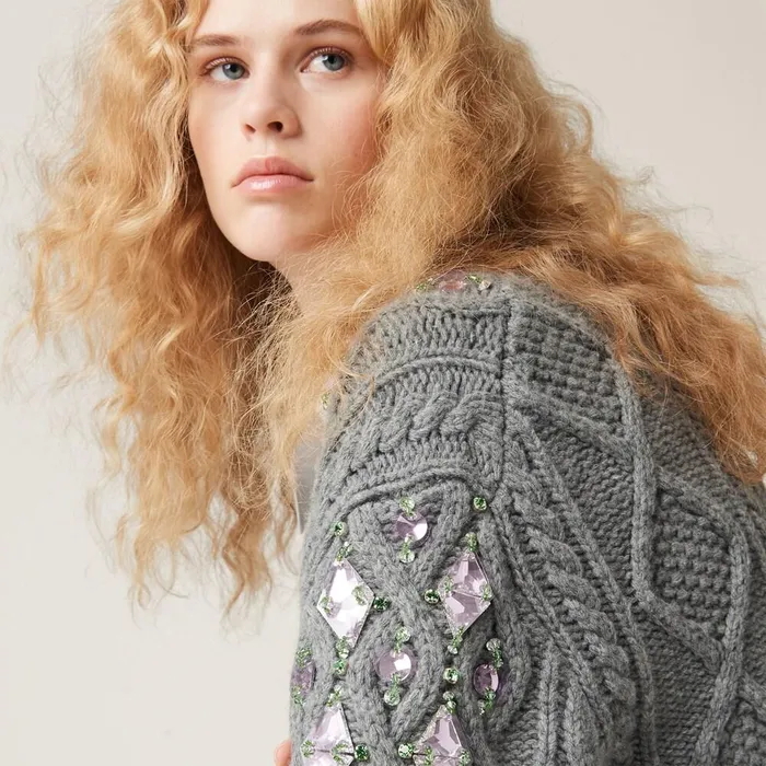 Women Knitwear Miu Miu Wool Knit Cardigan Grey Women Knitwear Miu Miu Wool Knit Cardigan Grey
