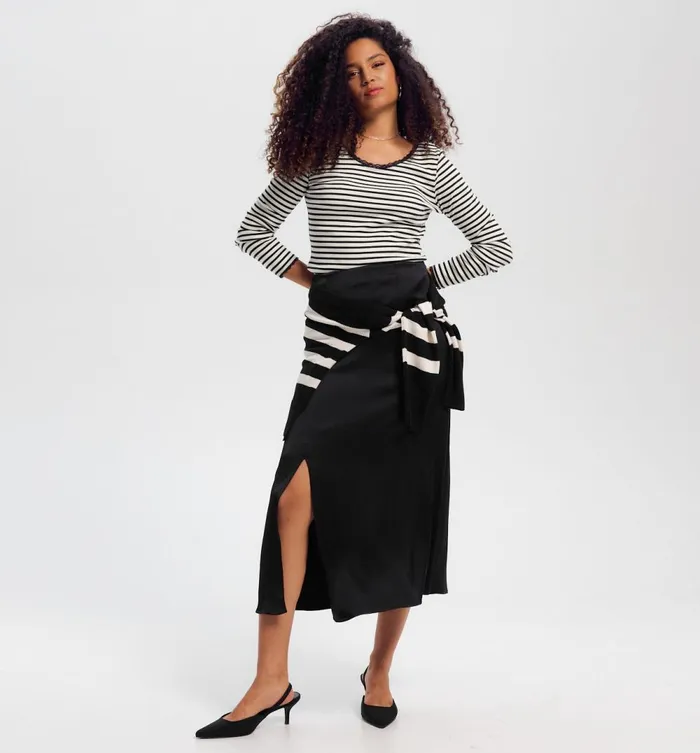 Women Lace Detail Ribbed Top 8211 Navy Blue Stripes Promod Tops Women Lace Detail Ribbed Top 8211 Navy Blue Stripes Promod Tops