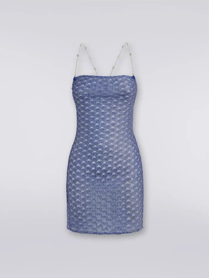 Women LaceEffect Cover Up Dress With Chain And Gem Straps Blue Missoni Beachwear