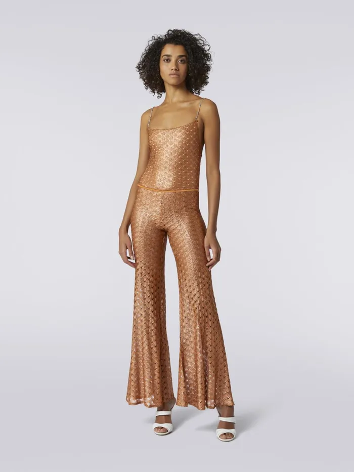 Women LaceEffect Cover Up Trousers With Flared Hem Brown Lam Missoni Beachwear