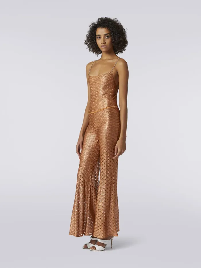 Women LaceEffect Cover Up Trousers With Flared Hem Brown Lam Missoni Beachwear