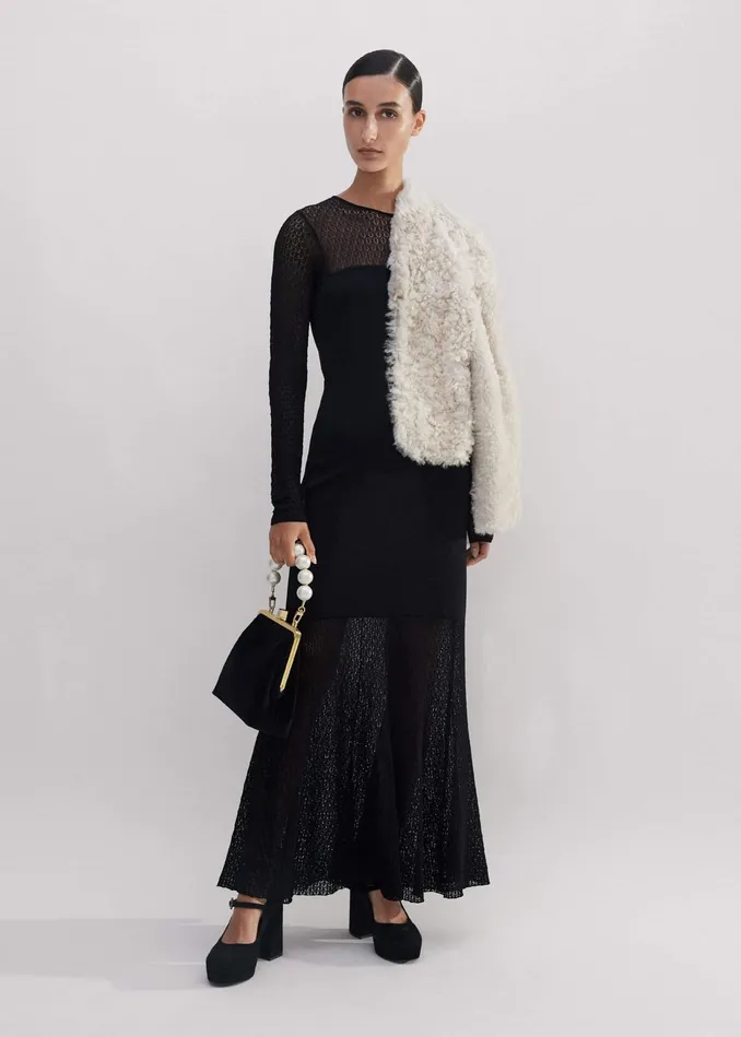 Women Lace Stitch Evening Maxi Dress Black MEEM