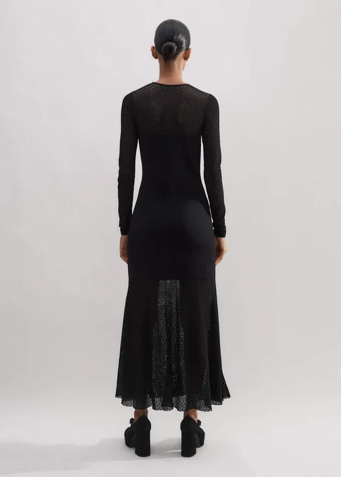 Women Lace Stitch Evening Maxi Dress Black MEEM