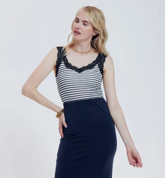 Women Lace Strap Top 8211 Black Stripes Promod Tops