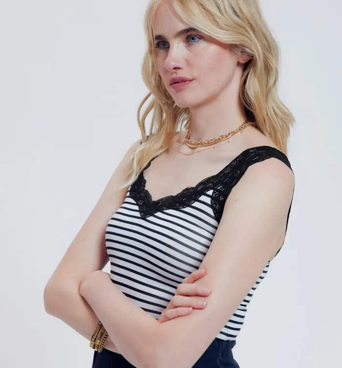 Women Lace Strap Top 8211 Black Stripes Promod Tops Women Lace Strap Top 8211 Black Stripes Promod Tops