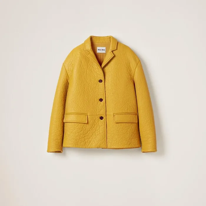 Women Leather Miu Miu Nappa Leather Jacket Maize Yellow