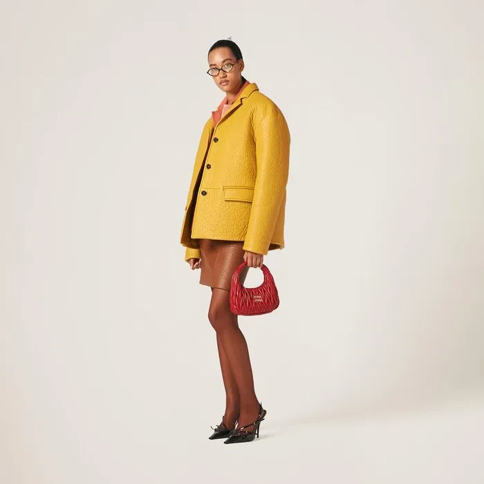 Women Leather Miu Miu Nappa Leather Jacket Maize Yellow Women Leather Miu Miu Nappa Leather Jacket Maize Yellow
