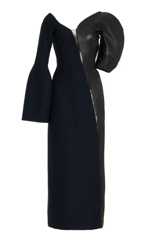 Women Leathers Gabriela Hearst Merlin Dress In Black Wool Silk Cady And Nappa Leather