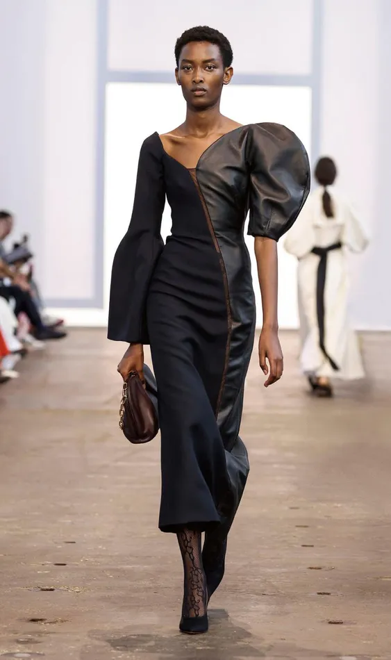 Women Leathers Gabriela Hearst Merlin Dress In Black Wool Silk Cady And Nappa Leather
