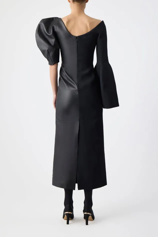 Women Leathers Gabriela Hearst Merlin Dress In Black Wool Silk Cady And Nappa Leather