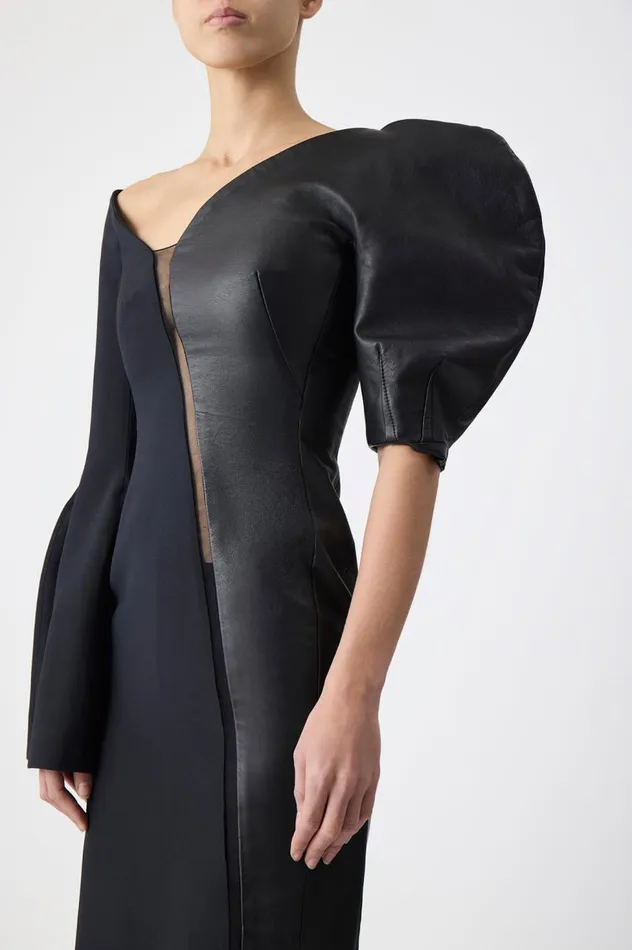 Women Leathers Gabriela Hearst Merlin Dress In Black Wool Silk Cady And Nappa Leather