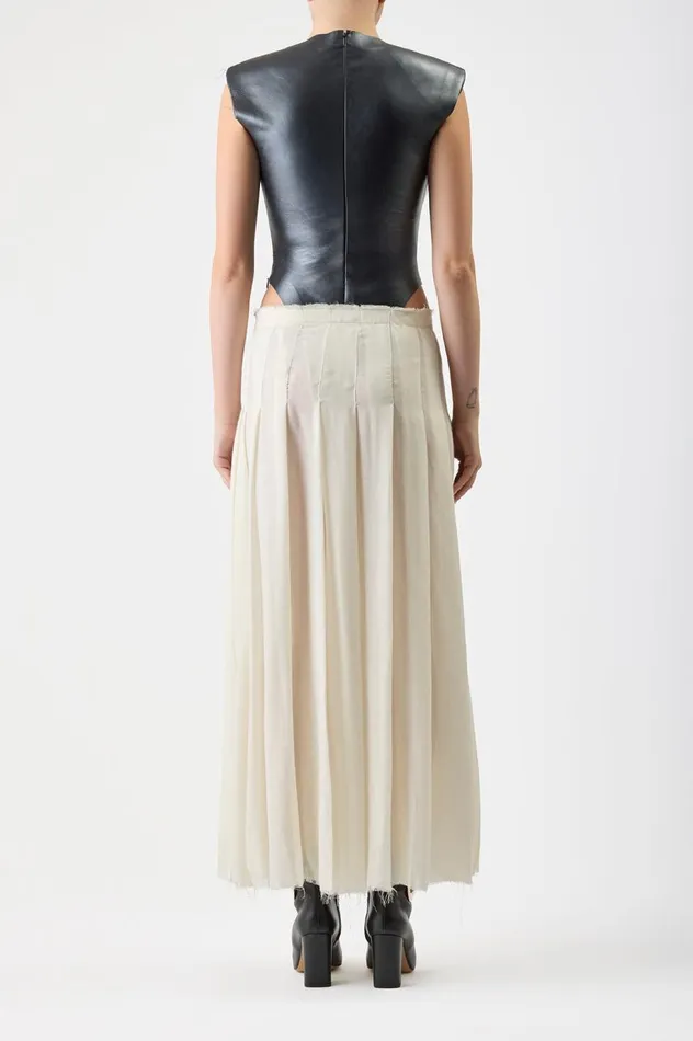 Women Leathers Gabriela Hearst Mina Pleated Dress In Ivory Virgin Wool Cashmere With Metallic Nappa Leather Bodice