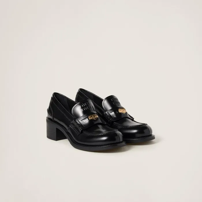 Women Loafers And LaceUps Miu Miu Brushed Leather Loafers Black