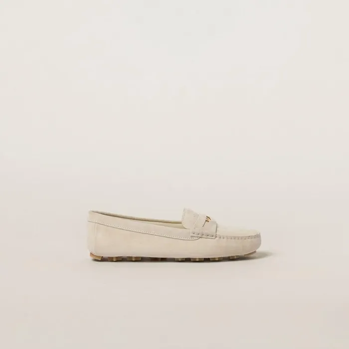Women Loafers And LaceUps Miu Miu Suede Driving Shoes Chalk Women Loafers And LaceUps Miu Miu Suede Driving Shoes Chalk