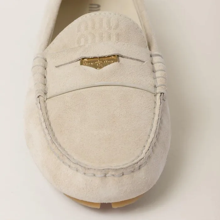 Women Loafers And LaceUps Miu Miu Suede Driving Shoes Chalk Women Loafers And LaceUps Miu Miu Suede Driving Shoes Chalk