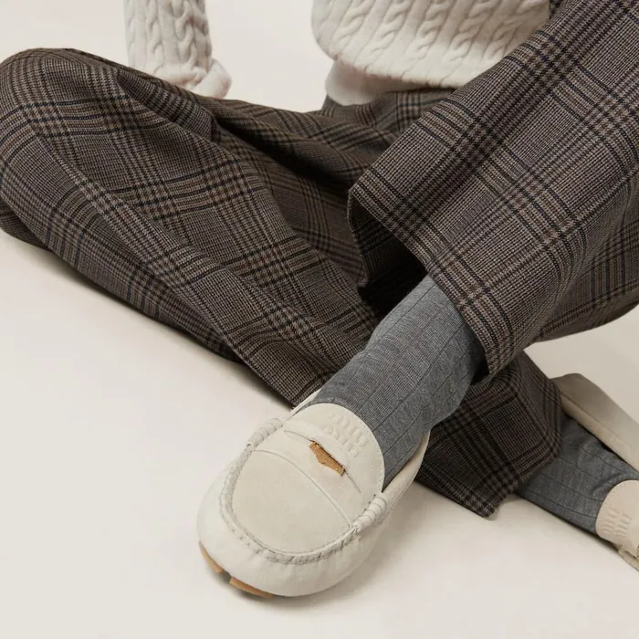 Women Loafers And LaceUps Miu Miu Suede Driving Shoes Chalk Women Loafers And LaceUps Miu Miu Suede Driving Shoes Chalk