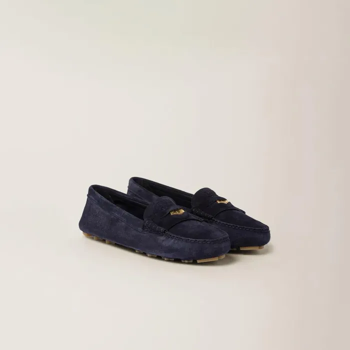 Women Loafers And LaceUps Miu Miu Suede Driving Shoes Navy