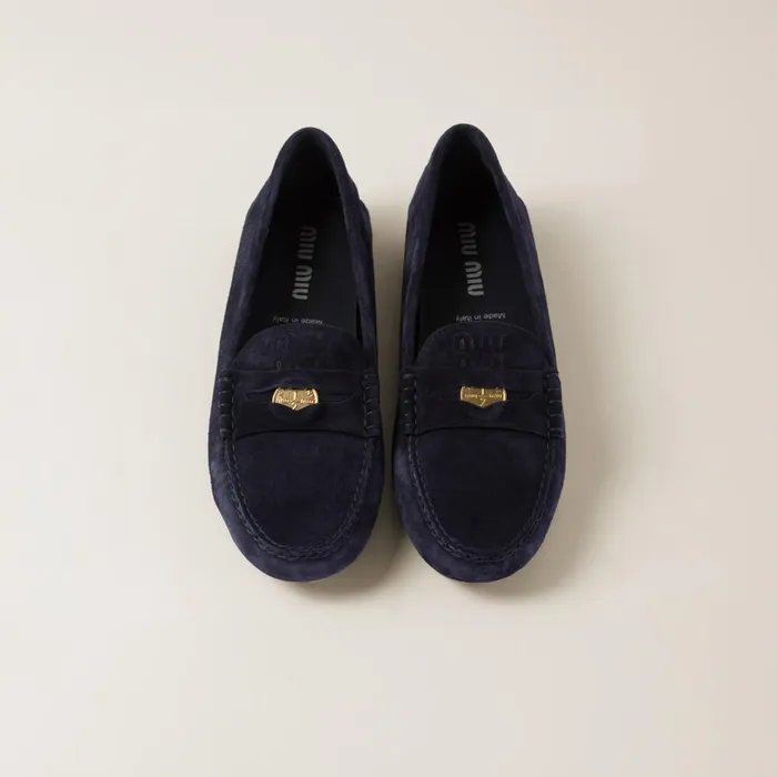 Women Loafers And LaceUps Miu Miu Suede Driving Shoes Navy Women Loafers And LaceUps Miu Miu Suede Driving Shoes Navy