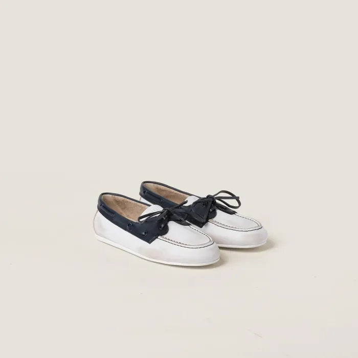 Women Loafers And LaceUps Miu Miu Unlined Bleached Twotone Leather Loafers Whiteblue