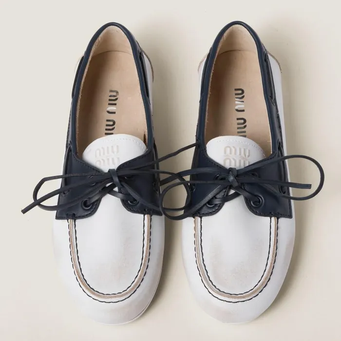 Women Loafers And LaceUps Miu Miu Unlined Bleached Twotone Leather Loafers Whiteblue Women Loafers And LaceUps Miu Miu Unlined Bleached Twotone Leather Loafers Whiteblue