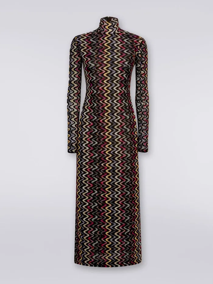 Women Long Dress In Raschel Zigzag Knit Wool And Viscose Multicoloured Missoni Dresses