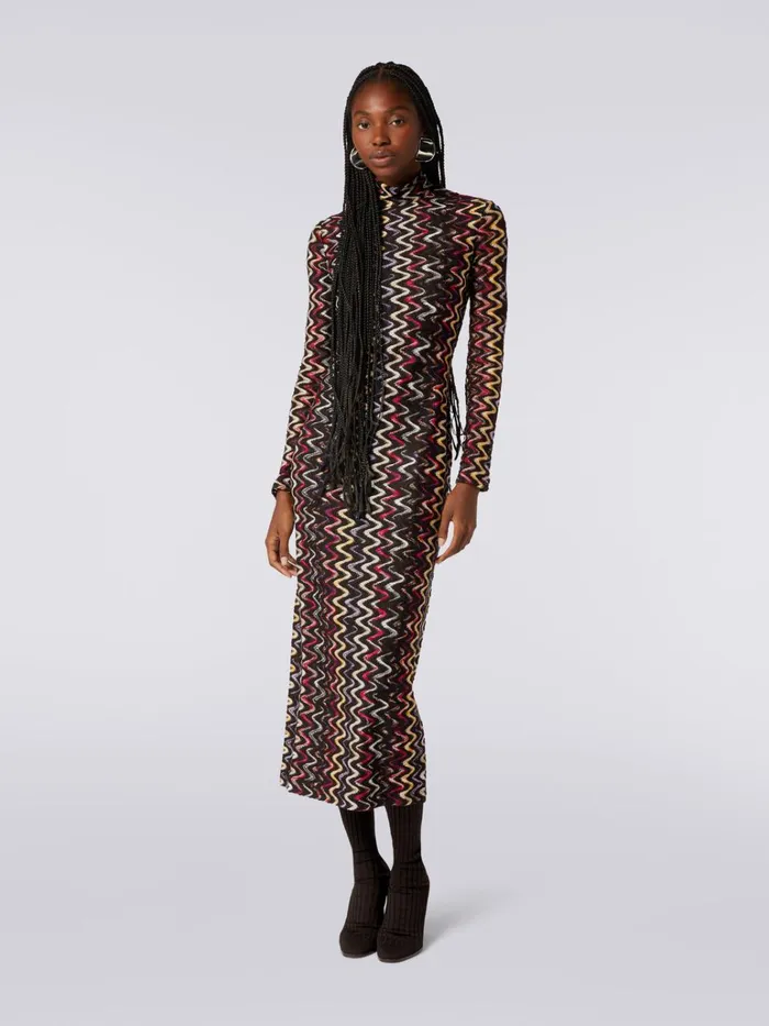 Women Long Dress In Raschel Zigzag Knit Wool And Viscose Multicoloured Missoni Dresses Women Long Dress In Raschel Zigzag Knit Wool And Viscose Multicoloured Missoni Dresses