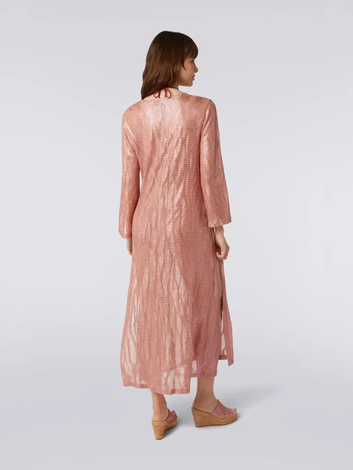 Women Long Jacquard Viscose Kaftan Cover Up With Ties Pink Missoni Beachwear Women Long Jacquard Viscose Kaftan Cover Up With Ties Pink Missoni Beachwear