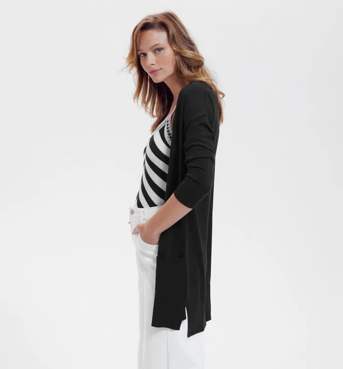 Women Long Lightweight Cardigan 8211 Black Promod Jumpers And Cardigans