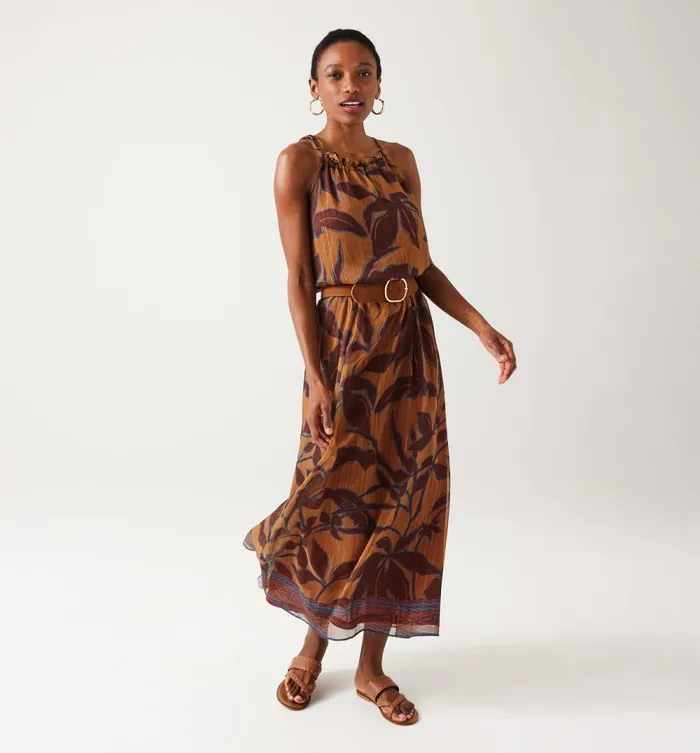 Women Long Patterned Skirt 8211 Ochre Print Promod Skirts