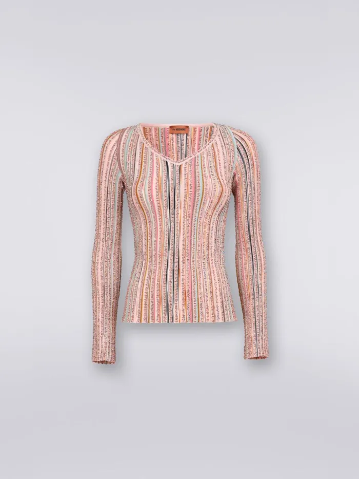 Women LongSleeved Ribbed Sweater With Sequins Pink and Multicoloured Missoni Knitwear