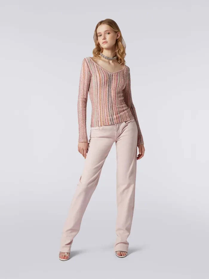 Women LongSleeved Ribbed Sweater With Sequins Pink and Multicoloured Missoni Knitwear