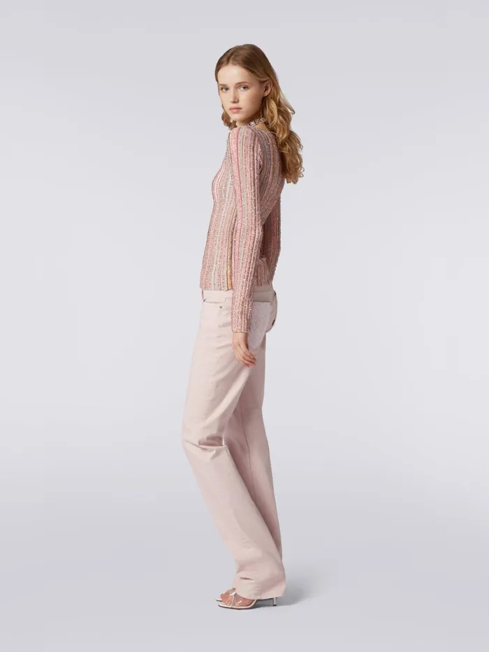 Women LongSleeved Ribbed Sweater With Sequins Pink and Multicoloured Missoni Knitwear