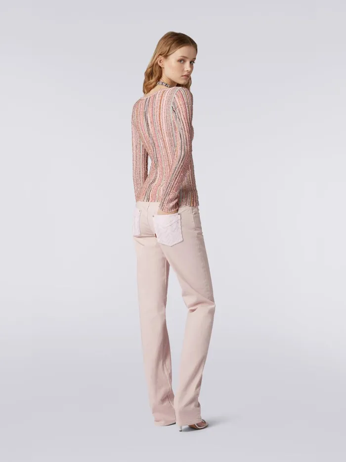Women LongSleeved Ribbed Sweater With Sequins Pink and Multicoloured Missoni Knitwear
